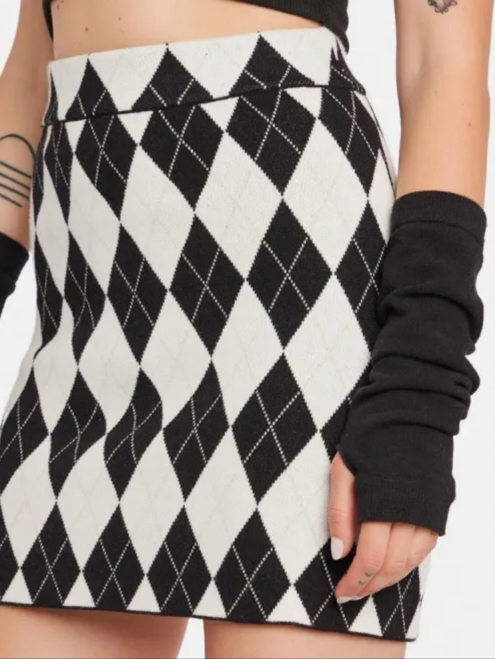 Sugar Thrillz Dolls Kill Jeepin Around Black White Argyle Mini Skirt NWT Plaid - Picture 2 of 10